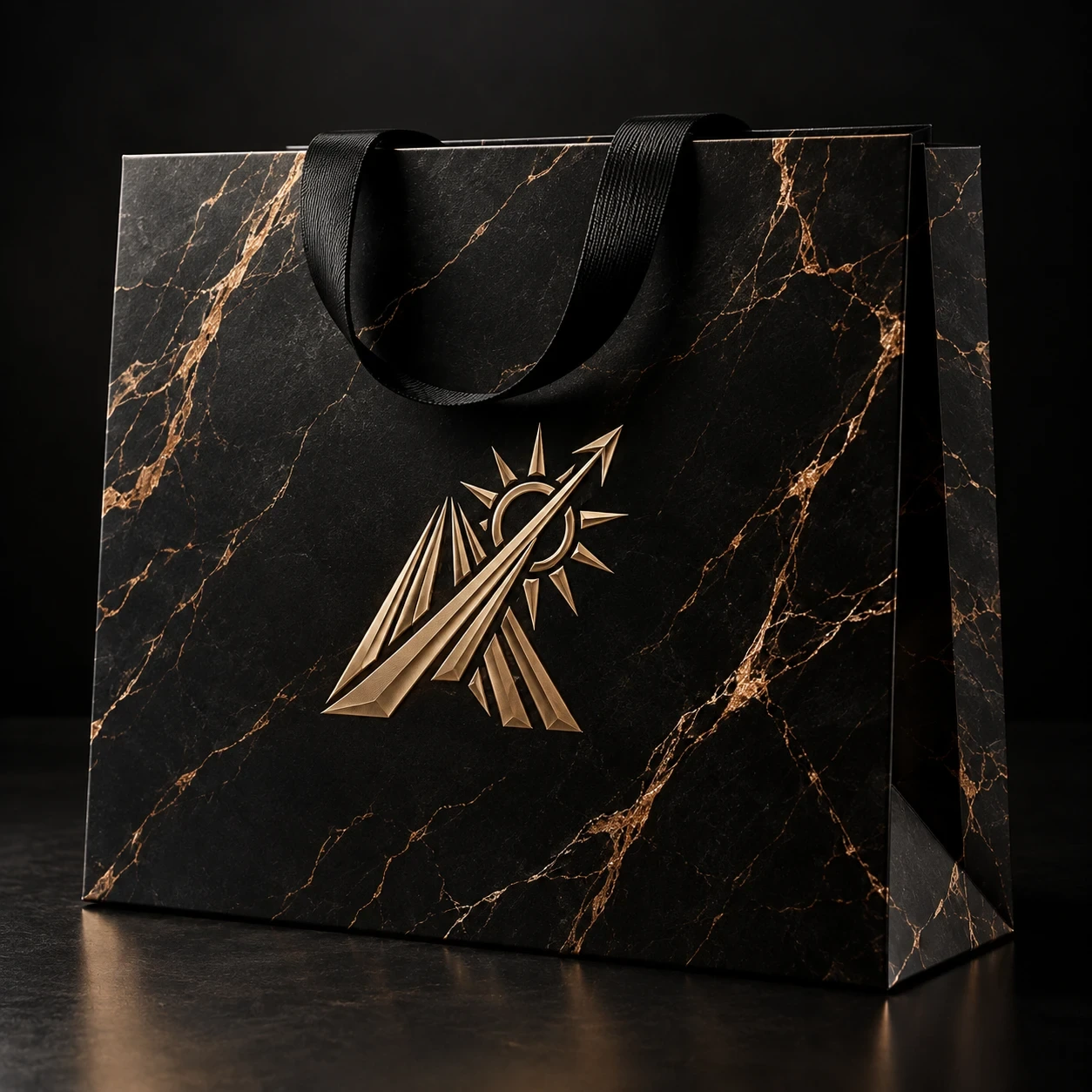 Apollo Auto Detailing marble gift bag with embossed gold logo